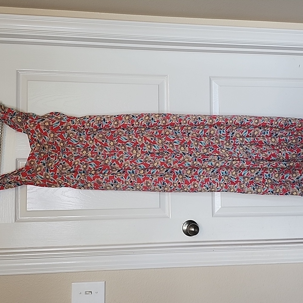 & Merci Floral Wide Ruffle Straps Flowy Wide Leg Pants Back Cutout Elastic Tie - Picture 4 of 15